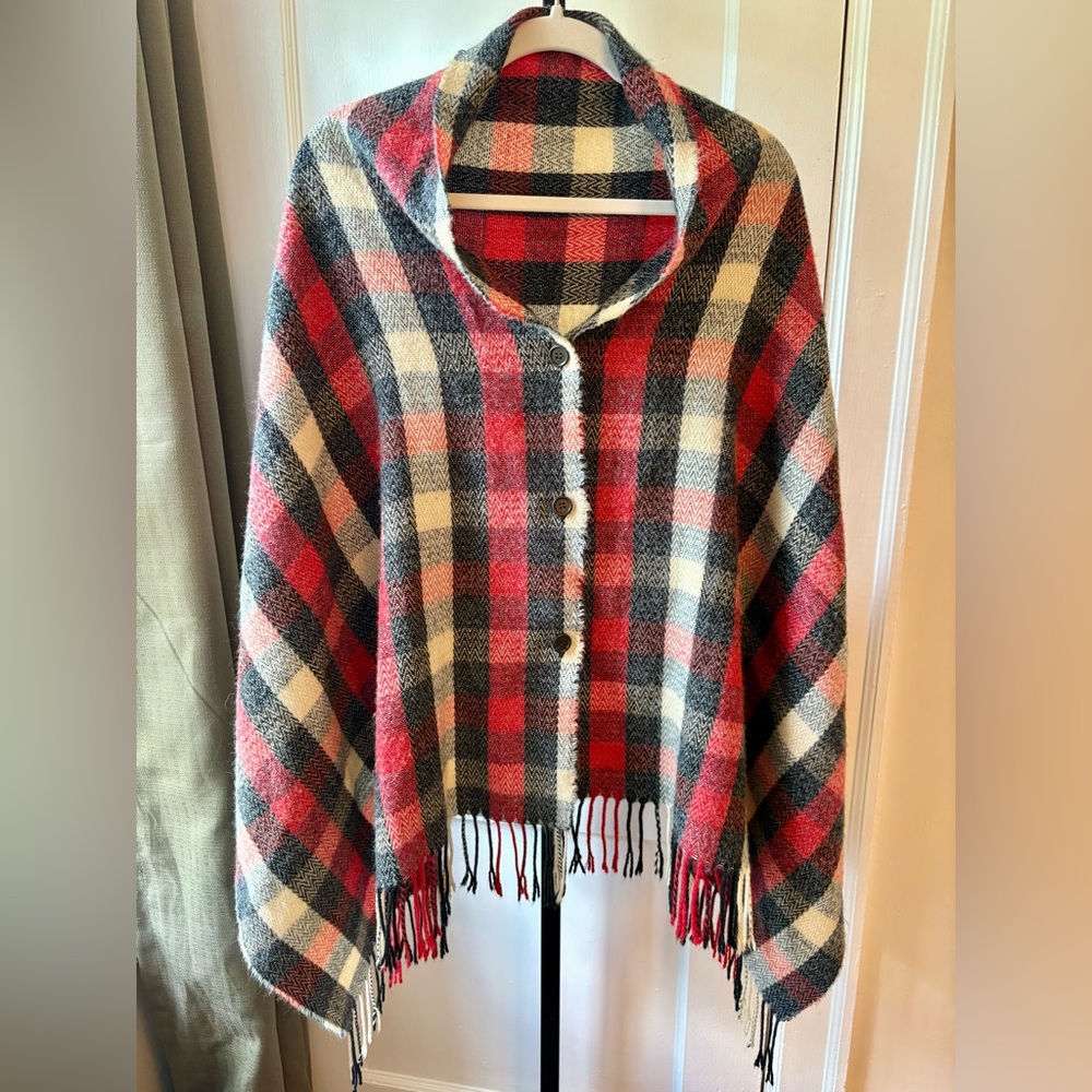 Woolrich | Red and Black Plaid Shawl with button closure | One Size - Picture 1 of 8